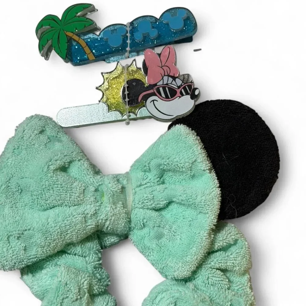 Disney Minnie Mouse summer Disney parks scrunchie with black ears mint green bow